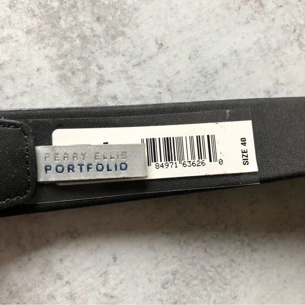 Perry Ellis Dress Belt Portfolio Faux Leather Black 40